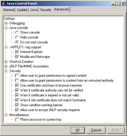Java Control Panel